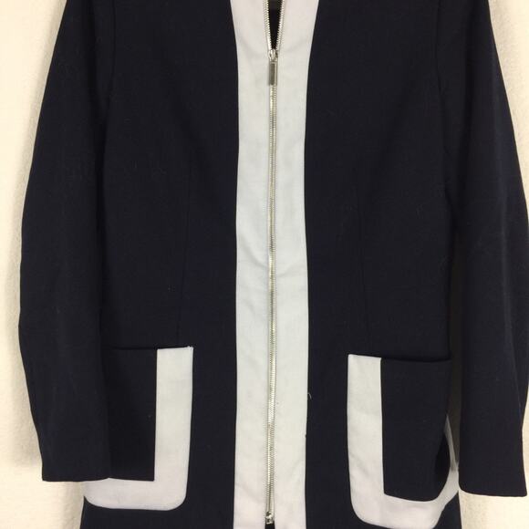 Zara Navy White Two Tone Zipper Nautical Jacket Small - Picture 7 of 13